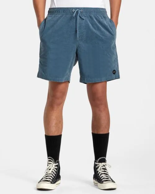 Rvca Escape Elastic Waist Corduroy Shorts 17 Light Duck Blue Men Shorts and Hybrids