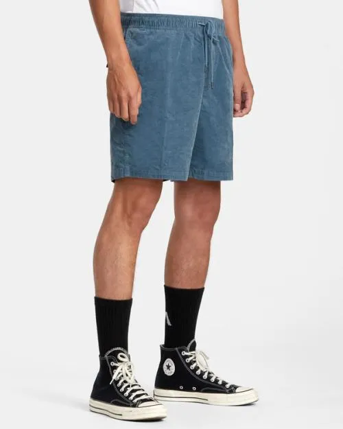 Rvca Escape Elastic Waist Corduroy Shorts 17 Light Duck Blue Men Shorts and Hybrids