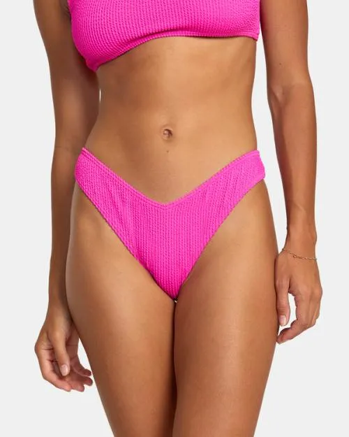 Rvca Grooves Texture High Leg Bikini Bottoms Fluro Pink Women Bikini Bottoms
