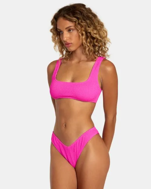 Rvca Grooves Texture High Leg Bikini Bottoms Fluro Pink Women Bikini Bottoms