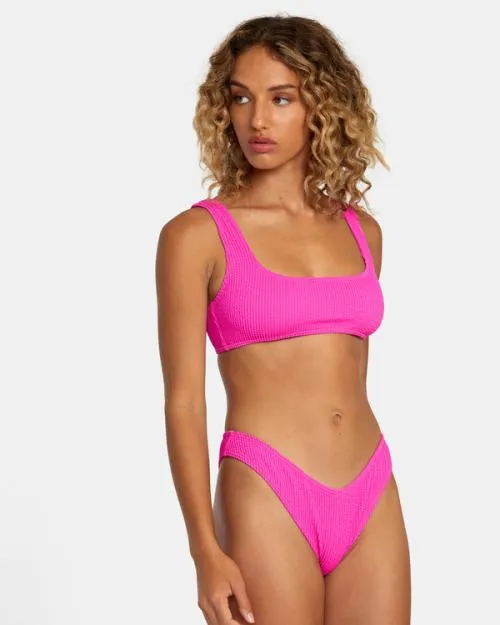 Rvca Grooves Texture High Leg Bikini Bottoms Fluro Pink Women Bikini Bottoms