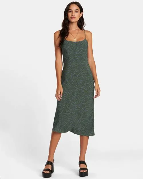 Rvca Maiden Midi Dress Leaf Women Dresses and Rompers
