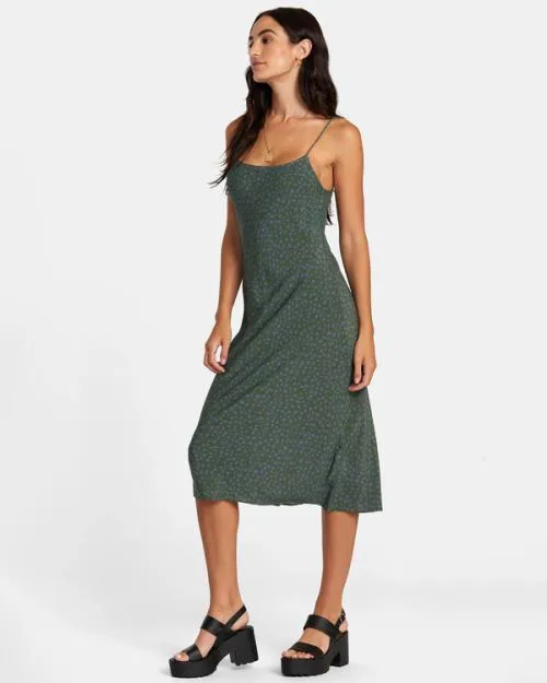 Rvca Maiden Midi Dress Leaf Women Dresses and Rompers