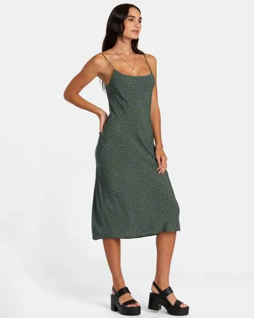 Rvca Maiden Midi Dress Leaf Women Dresses and Rompers