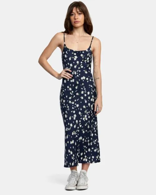 Rvca Maiden Midi Dress Moody Blue Women Dresses and Rompers