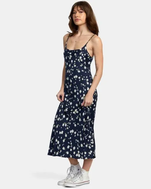 Rvca Maiden Midi Dress Moody Blue Women Dresses and Rompers