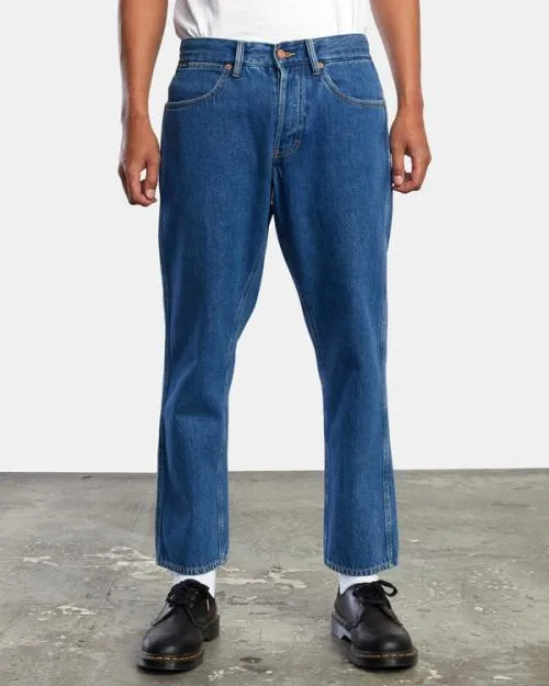 Rvca New Dawn Straight Fit Denim Jeans Blue Collar Men Denim