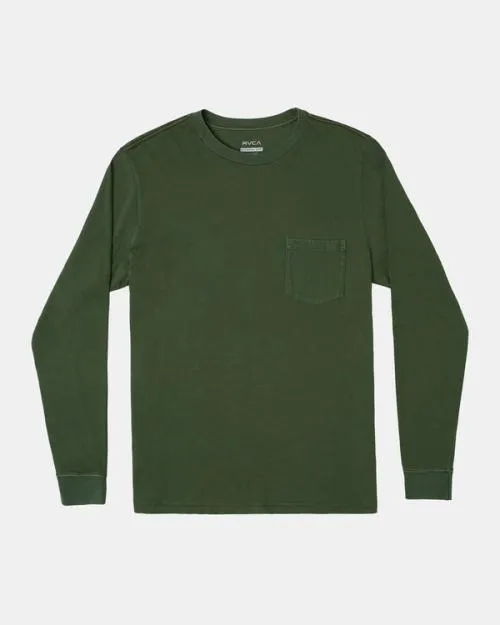 Rvca PTC Pigment Long Sleeve Tee College Green Men Tees and Tanks