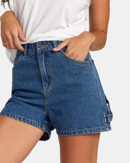 Rvca Recession Denim Shorts Blue Rinse Women Denim