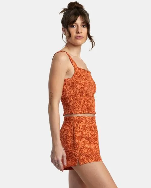 Rvca Sawyer Print Elastic Waist Shorts Sandlewood Women Shorts and Skirts
