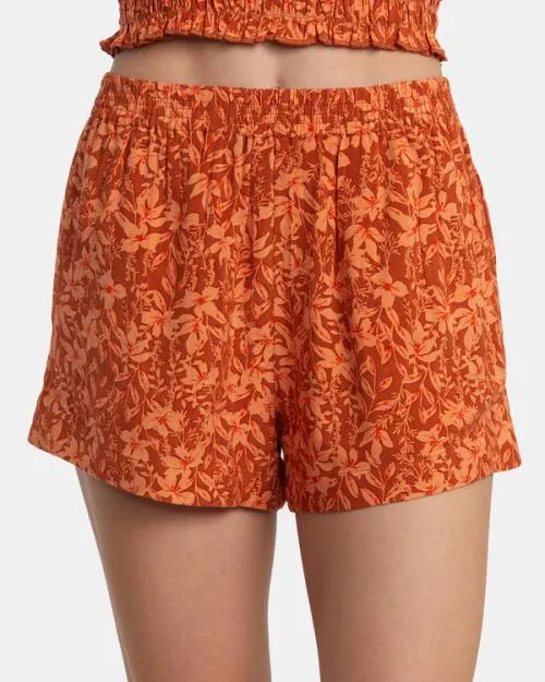 Rvca Sawyer Print Elastic Waist Shorts Sandlewood Women Shorts and Skirts