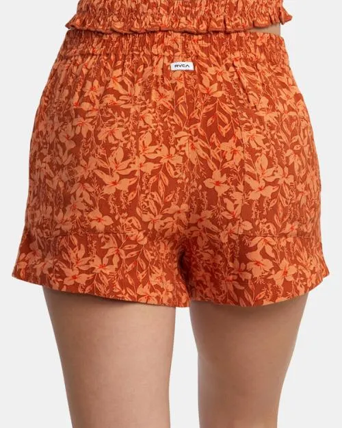 Rvca Sawyer Print Elastic Waist Shorts Sandlewood Women Shorts and Skirts