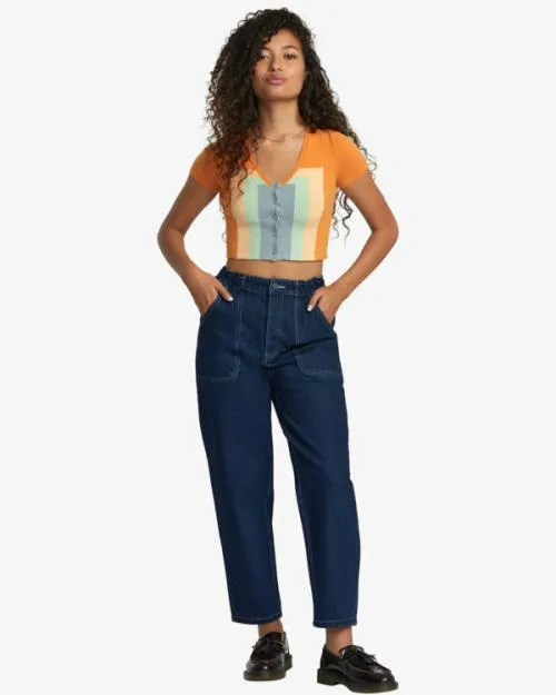 Rvca Scrunchie Denim Pants Dark Indigo Women Pants