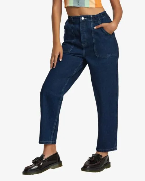 Rvca Scrunchie Denim Pants Dark Indigo Women Pants