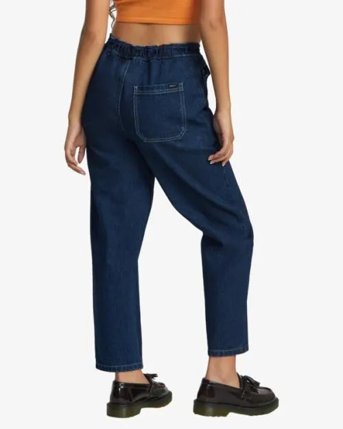 Rvca Scrunchie Denim Pants Dark Indigo Women Pants