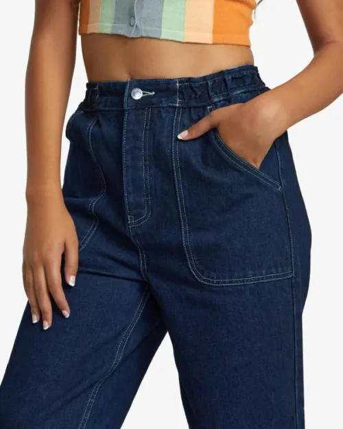 Rvca Scrunchie Denim Pants Dark Indigo Women Pants