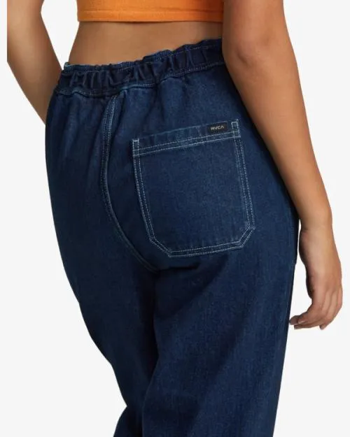Rvca Scrunchie Denim Pants Dark Indigo Women Pants