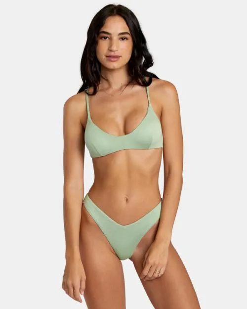 Rvca Solid Lurex Crossback Bikini Top Seafoam Women Bikini Tops