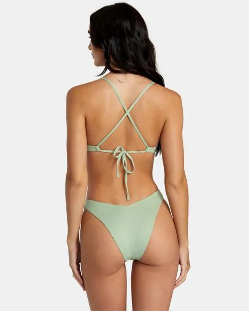 Rvca Solid Lurex Crossback Bikini Top Seafoam Women Bikini Tops