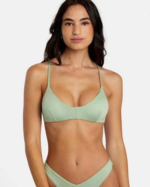 Rvca Solid Lurex Crossback Bikini Top Seafoam Women Bikini Tops