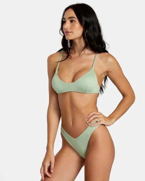 Rvca Solid Lurex Crossback Bikini Top Seafoam Women Bikini Tops