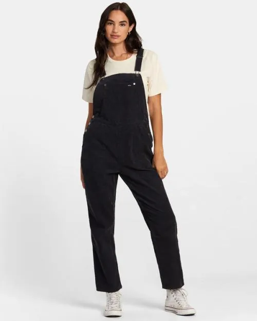 Rvca Succession Overall Corduroy Overalls Rvca Black Women Pants