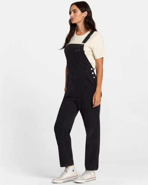 Rvca Succession Overall Corduroy Overalls Rvca Black Women Pants