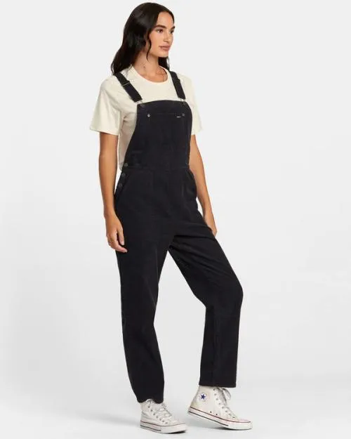 Rvca Succession Overall Corduroy Overalls Rvca Black Women Pants