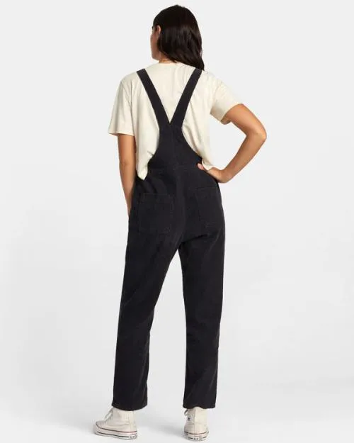 Rvca Succession Overall Corduroy Overalls Rvca Black Women Pants
