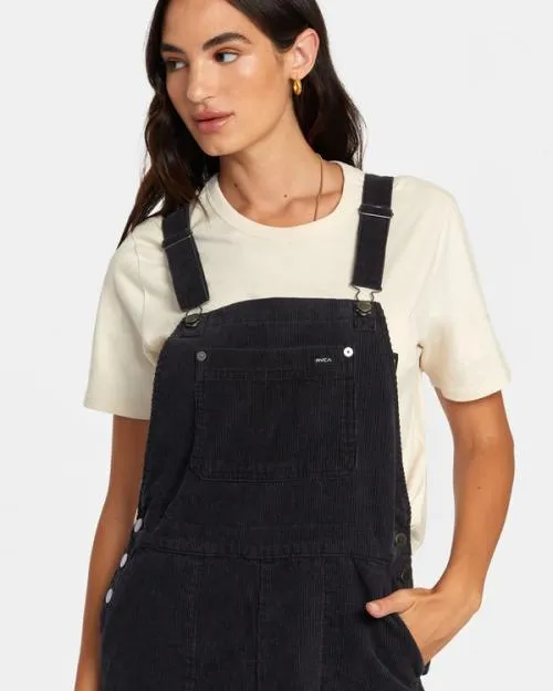 Rvca Succession Overall Corduroy Overalls Rvca Black Women Pants
