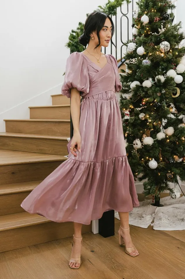 Samara Puff Sleeve Dress In Mauve Mauve Women Bohme Dresses