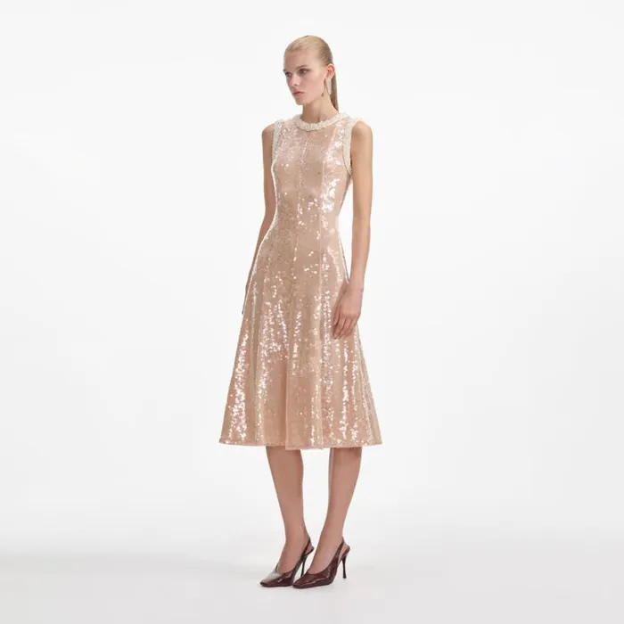 Sequin Pearl Trim Midi Dress Women Self Portrait Dresses Sequin Pearl Trim Midi Dress Women Self Portrait Dresses