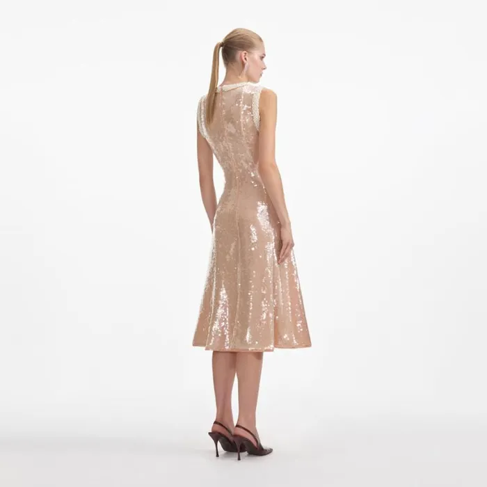 Sequin Pearl Trim Midi Dress Women Self Portrait Dresses Sequin Pearl Trim Midi Dress Women Self Portrait Dresses