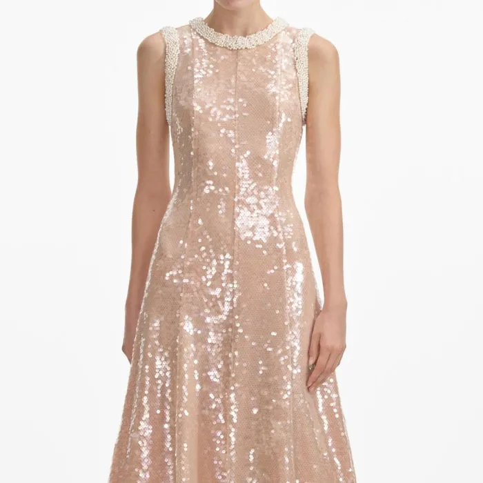Sequin Pearl Trim Midi Dress Women Self Portrait Dresses Sequin Pearl Trim Midi Dress Women Self Portrait Dresses