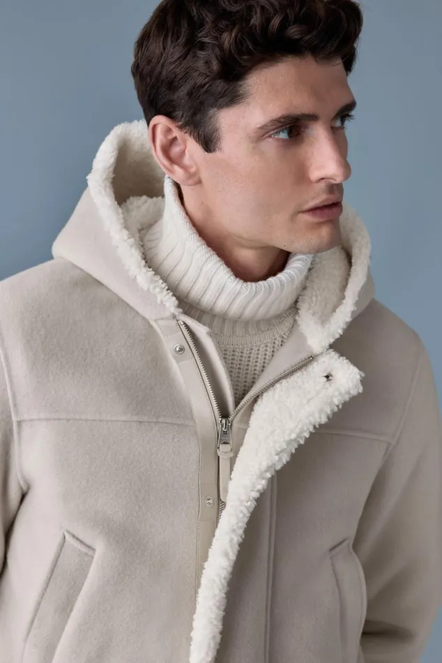 Shearling Jackets Men Mackage ABRAHAM Heavy Double Face Wool Long Hooded Coat Trenchnatural
