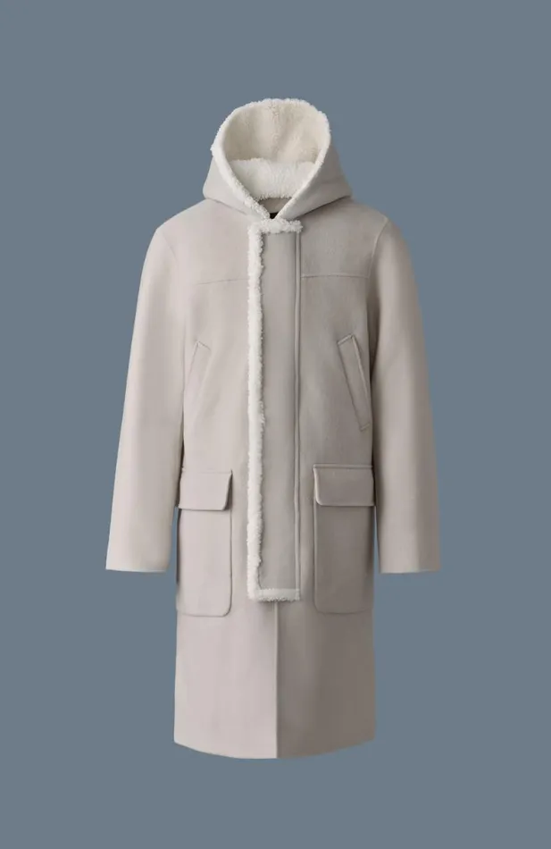 Shearling Jackets Men Mackage ABRAHAM Heavy Double Face Wool Long Hooded Coat Trenchnatural