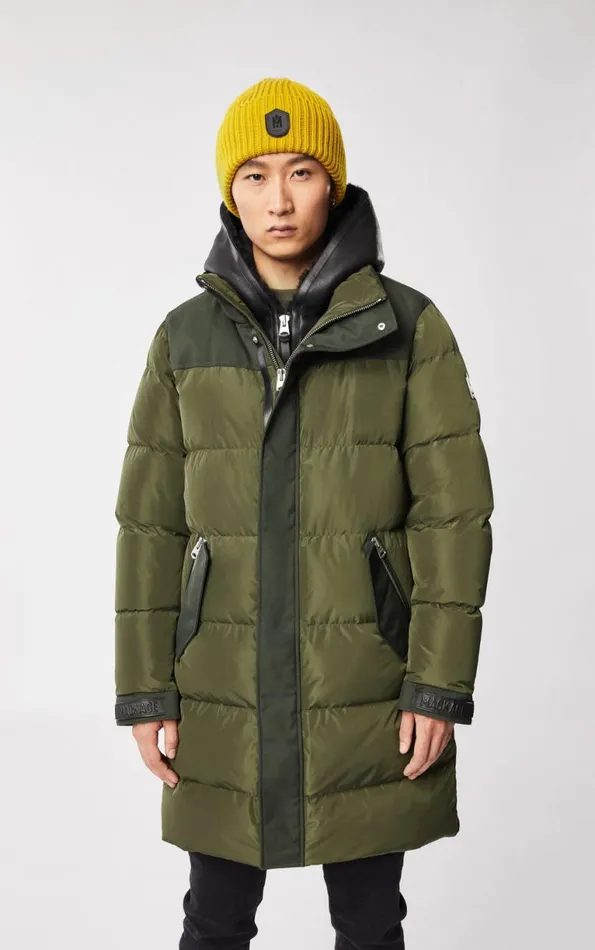 Shearling Jackets Men Mackage REYNOLD Down Coat With Removable Shearling Bib And Hood Army