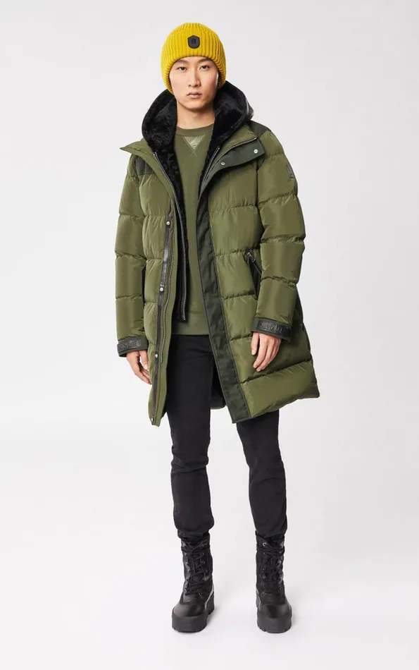 Shearling Jackets Men Mackage REYNOLD Down Coat With Removable Shearling Bib And Hood Army