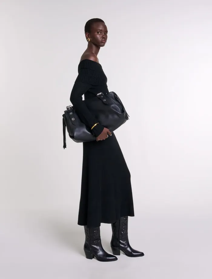 Shoulder Bags Women Maje Plain Leather Miss M Xl Bag Black