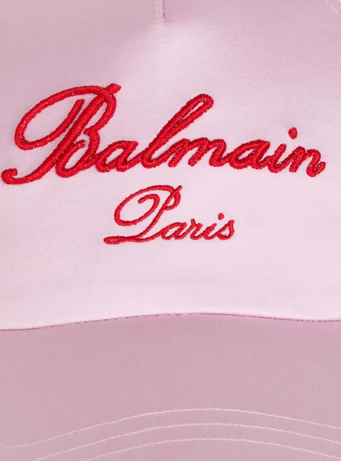 Signature Embroidered Cap Pink Women Balmain Hats And Caps