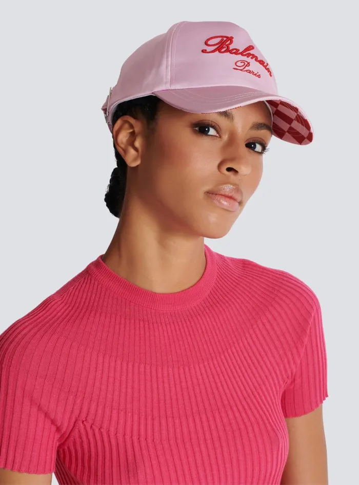 Signature Embroidered Cap Pink Women Balmain Hats And Caps
