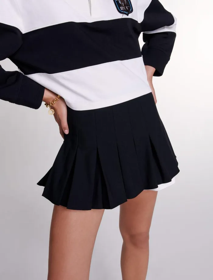 Skirts and Shorts Women Maje DualMaterial Pleated Skort Black