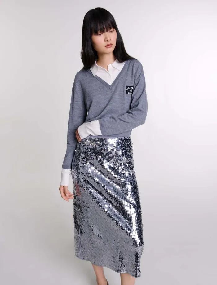 Skirts and Shorts Women Maje Knit Skirt With Sequins Grey