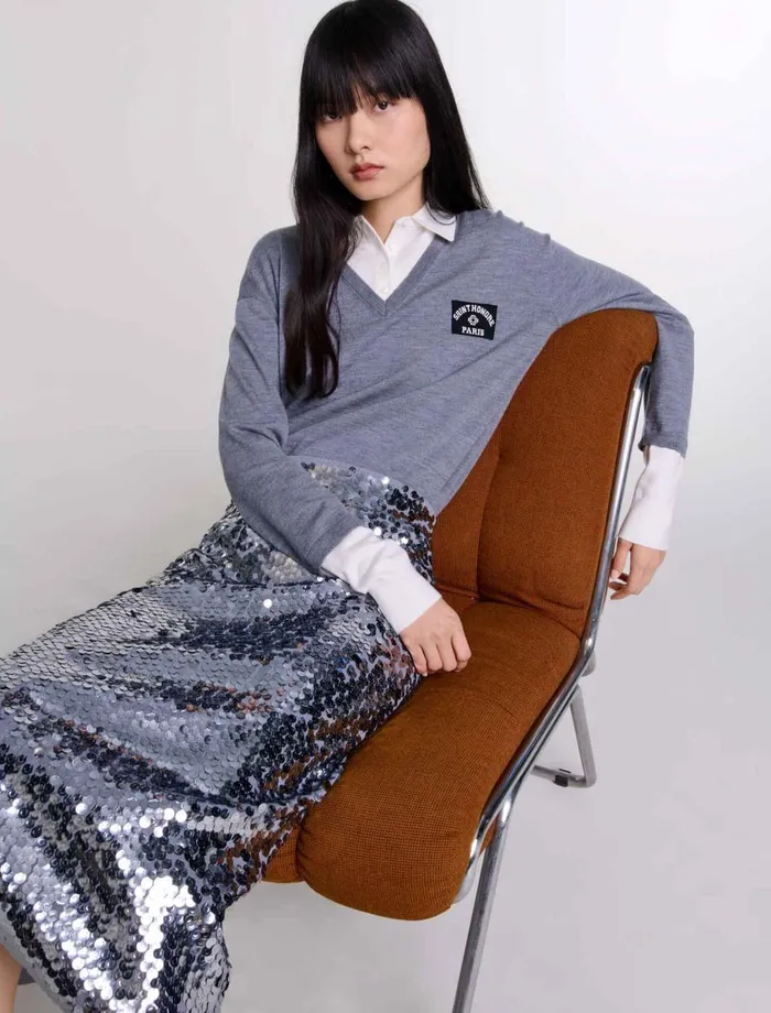 Skirts and Shorts Women Maje Knit Skirt With Sequins Grey