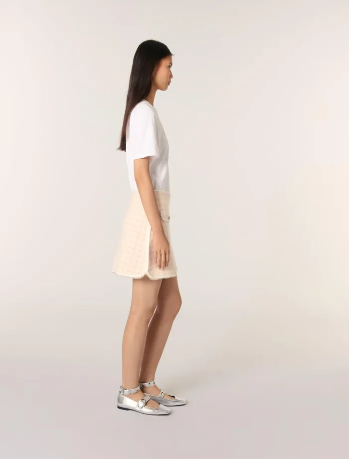 Skirts and Shorts Women Maje Short TweedEffect Knit Skirt Pinkecru