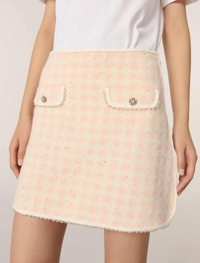 Skirts and Shorts Women Maje Short TweedEffect Knit Skirt Pinkecru