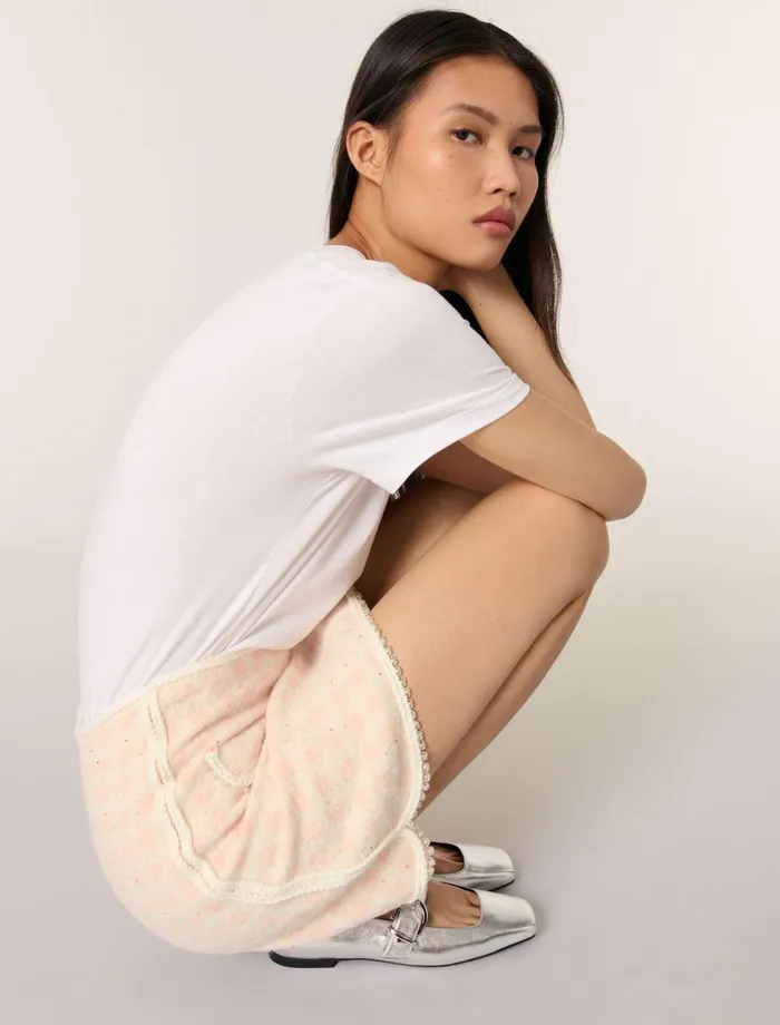 Skirts and Shorts Women Maje Short TweedEffect Knit Skirt Pinkecru