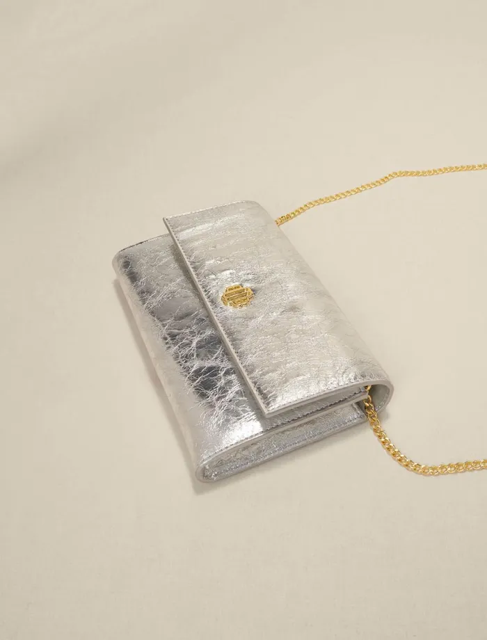 Small Leather Goods Women Maje Metallic Wallet Bag Silvery