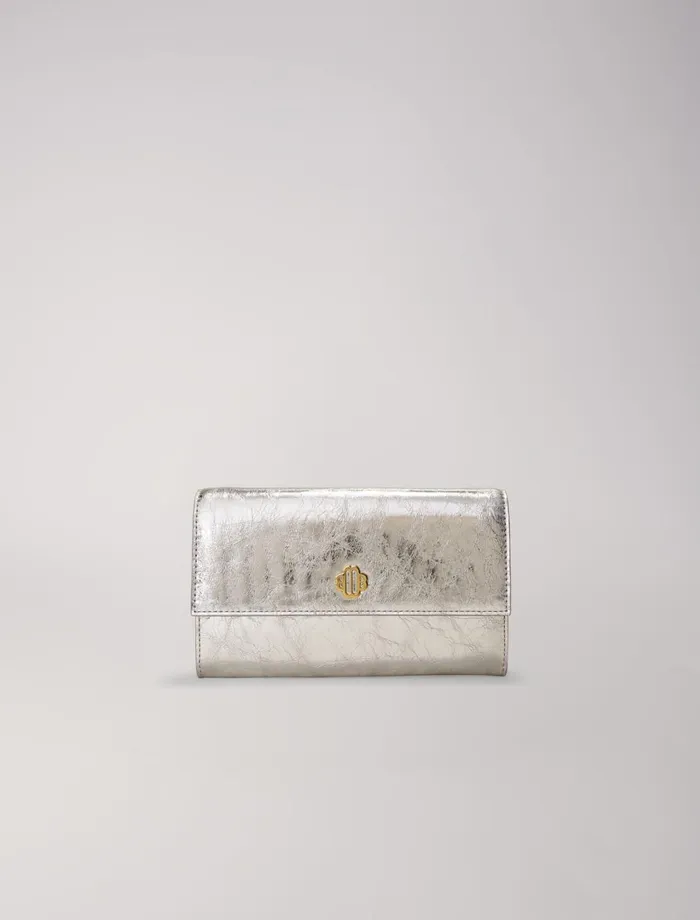 Small Leather Goods Women Maje Metallic Wallet Bag Silvery