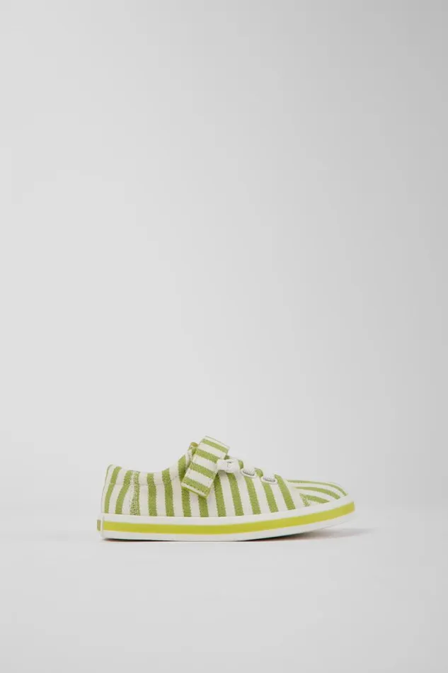 Sneakers Kids Camper Peu Rambla Green And White Striped Recycled Cotton Shoes Sneakers Kids Camper Peu Rambla Green And White Striped Recycled Cotton Shoes